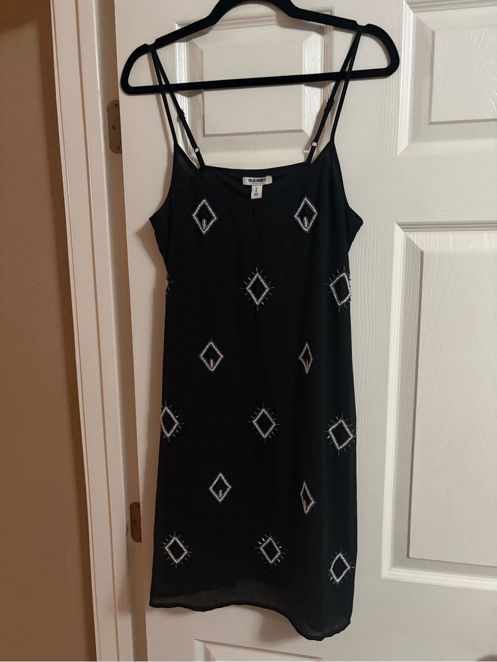 Old Nave beaded mini dress sleeveless LBD spaghetti strap M